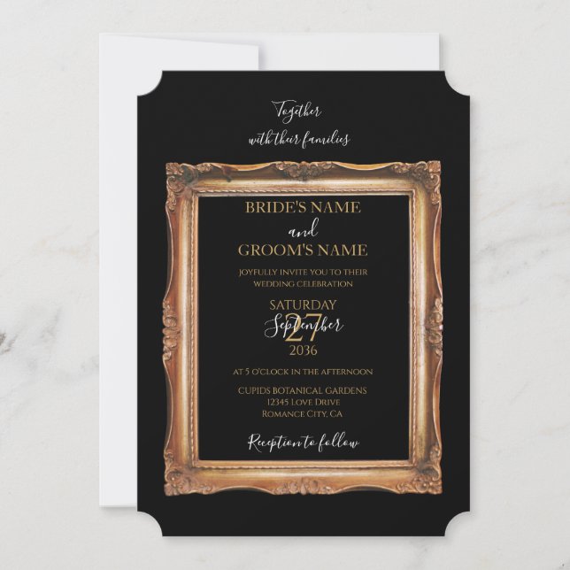 Invitation Vintage Black & Gold Mariage (Devant)