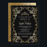 Invitation Vintage Black Gold Princesse Tiara Sweet 16<br><div class="desc">Elégante Vintage Black Gold Princesse Tiara Sweet 16 Invitation Anniversaire</div>