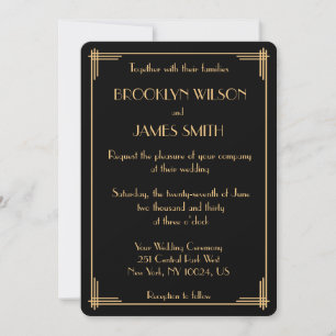 Invitation Vintage Black Great Gatsby Art Déco Mariage