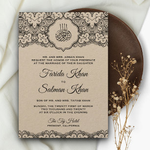 Invitation Vintage Black Lace Russe Kraft Mariage islamique