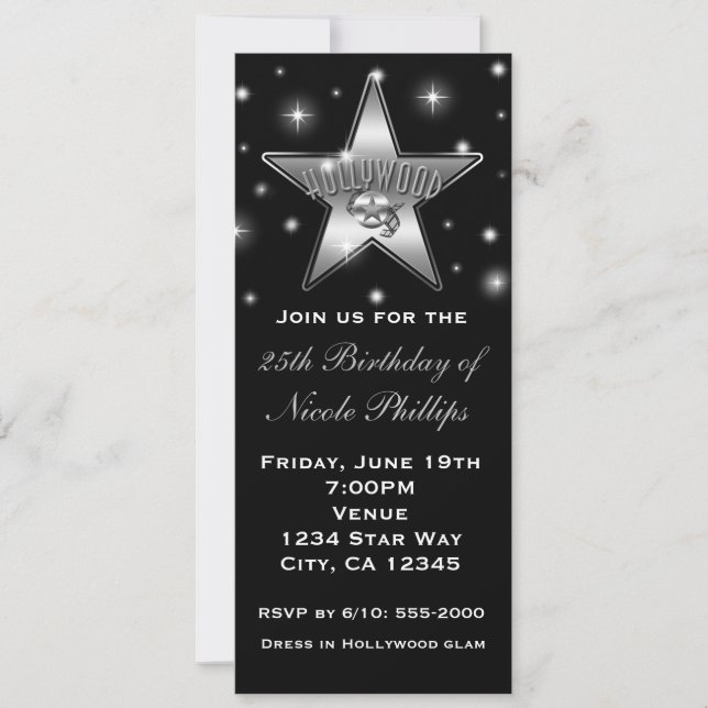 Invitation Vintage Black & White Hollywood Star (Devant)