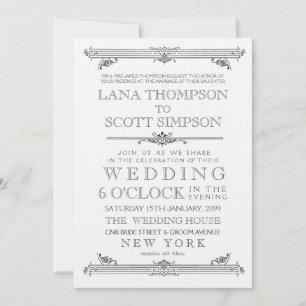 Invitation Vintage Black & White Typographie Mariage
