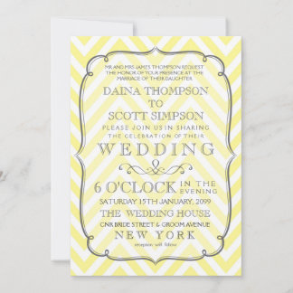 Invitation Vintage blanc et jaune Mariage de rayures Chevron
