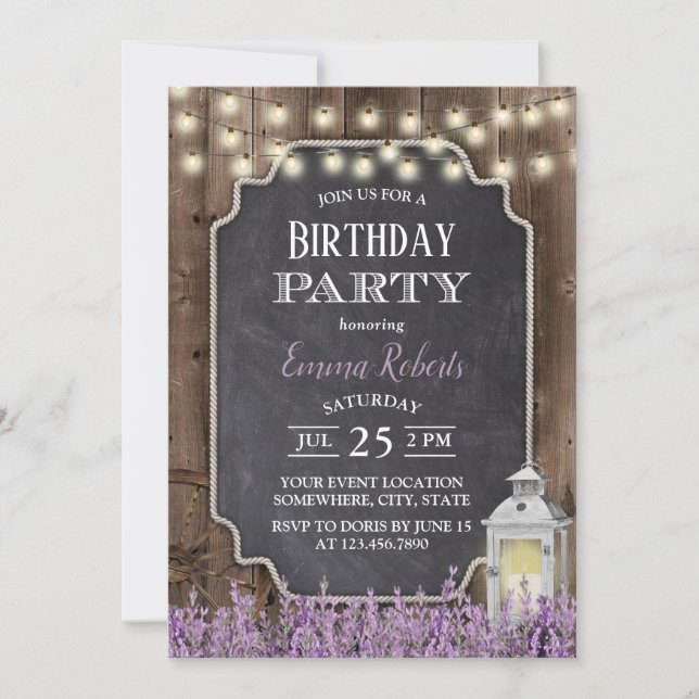 Invitation Vintage blanc Lavande Florale Lavande Anniversaire (Devant)