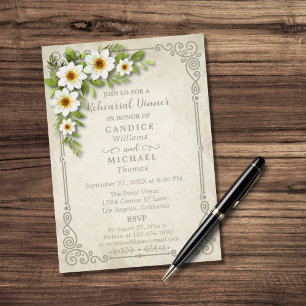 Invitation Vintage blanc marguerite Floral romantique Rustiqu