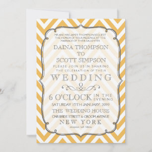 Invitation Vintage blanc Tangerine Chevron Stripes Mariage