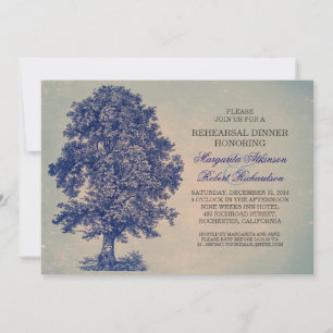 Invitation vintage bleu arbre rustique répétition dîner invit