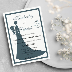 Invitation Vintage bleu blanc mariée Silhouette Mariage