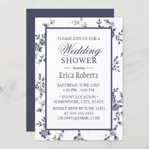 Invitation Vintage Bleu Floral Elégant Mariage Douche