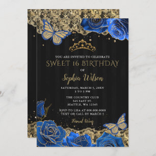 Invitation Vintage Bleu Rose Black Or Lace Sweet 16