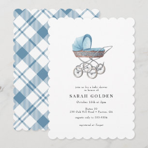 Invitation Vintage Blue Baby Carriage Baby shower garçon