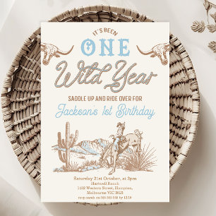 Invitation Vintage Blue Boys Wild Année 1er anniversaire