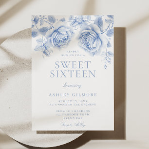 Invitation Vintage Blue Floral Girl Sweet 16 Party