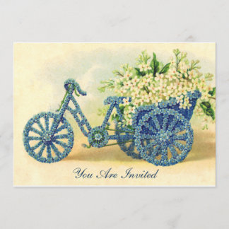 Invitation vintage Blue Floral Tricycle