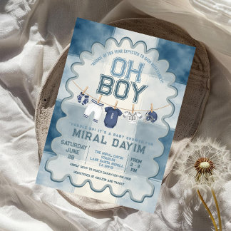 Invitation Vintage Blue Football Oh Boy Baby Shower