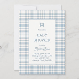 Invitation Vintage blue gingham pattern boy baby shower