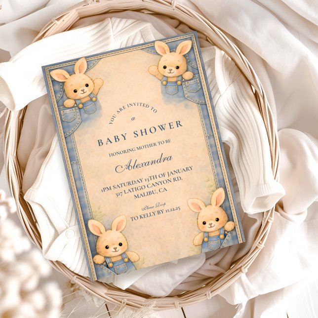 Invitation Vintage Blue Jeans Bunny Nursery  Baby Shower (Créateur téléchargé)
