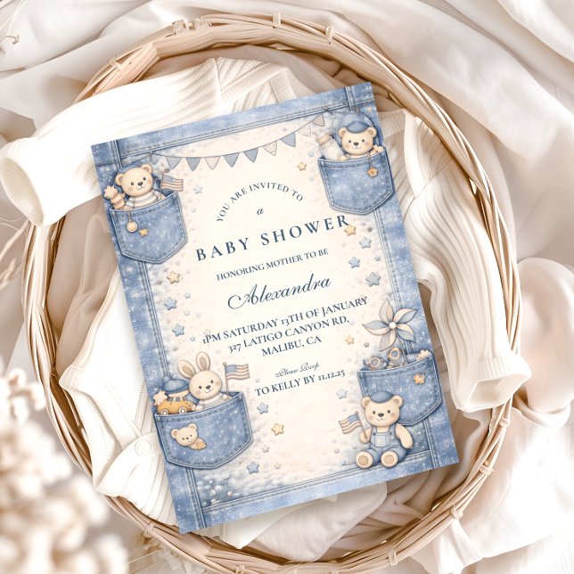 Invitation Vintage Blue Jeans Pocket Friends Baby Shower (Créateur téléchargé)