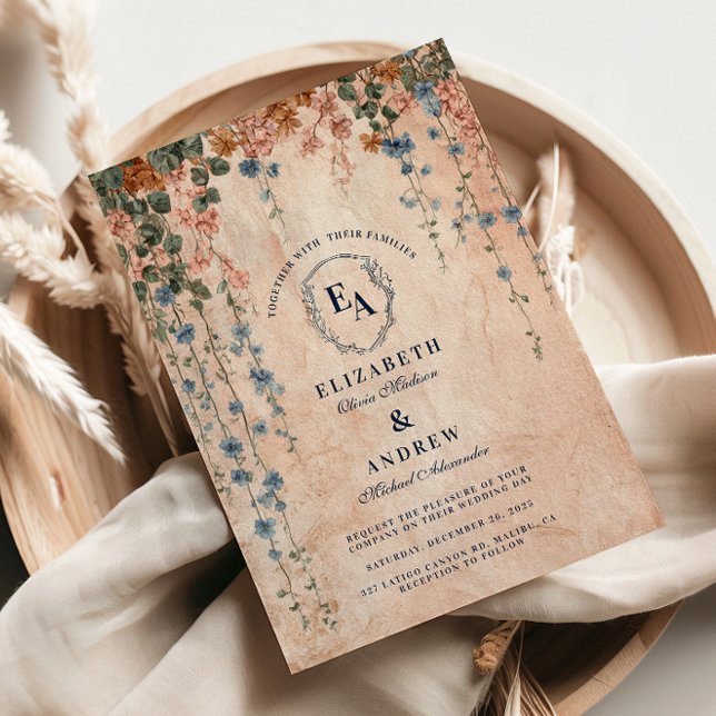 Invitation Vintage Blue Morning Glory Mariage (Créateur téléchargé)