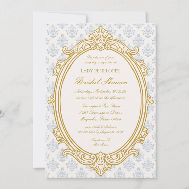 Invitation Vintage Blue Regency Cameo Bridal Shower (Devant)