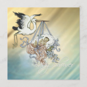 Invitation Vintage Blue Stork Baby Boy Douche