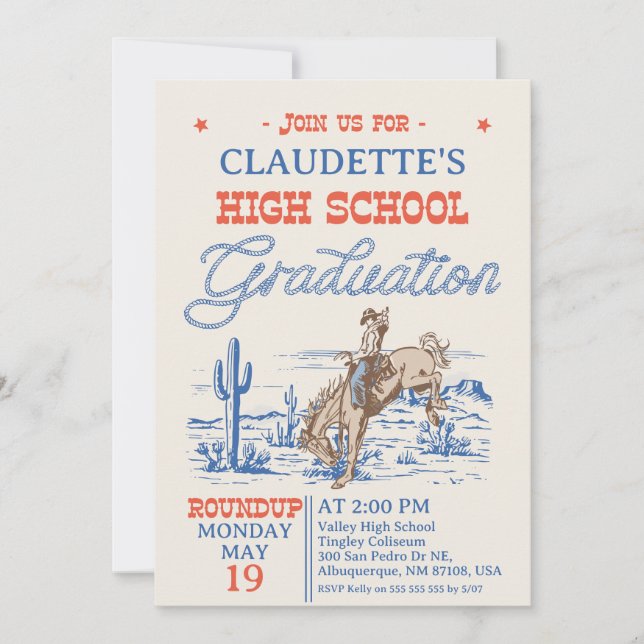 Invitation Vintage Blue Western Desert High School (Devant)