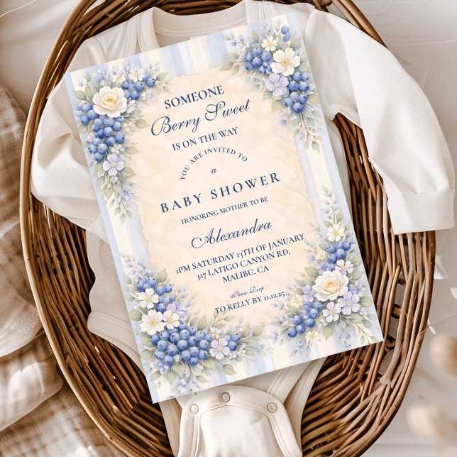 Invitation Vintage Blueberry Floral Baby Shower (Créateur téléchargé)