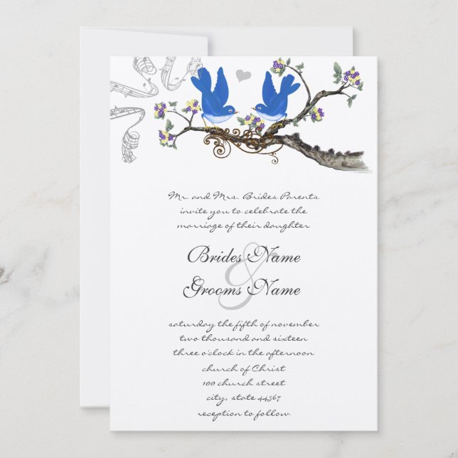 Invitation Vintage Bluebirds Mariage jaune et violet Inviter (Devant)