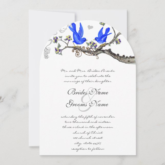 Invitation Vintage Bluebirds Mariage jaune et violet Inviter (Devant)
