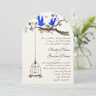 Invitation Vintage Bluebirds Royal Blue Blooms Mariage