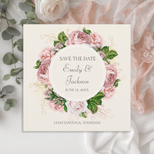 Invitation Vintage Blush Pink Floral Cream Mariage Date de sa