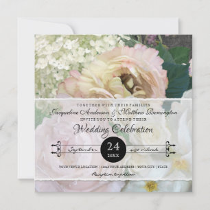 Invitation Vintage Blush Yellow Peony Hydrangea Rose Floral