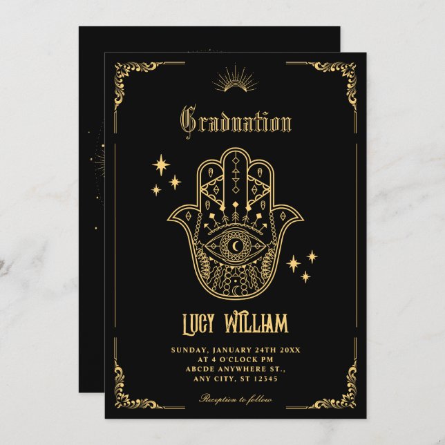 Invitation Vintage Bohemian art symbols graduation (Devant / Derrière)
