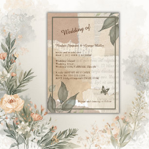 Invitation Vintage boho chic verdure mariage monogramme