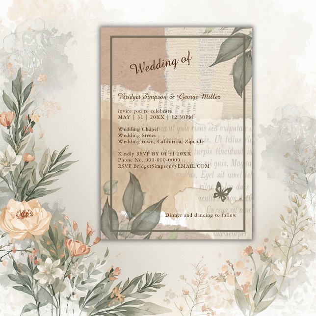 Invitation Vintage boho chic verdure mariage monogramme  (Créateur téléchargé)