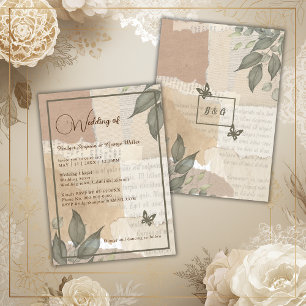Invitation Vintage boho chic verdure mariage monogramme