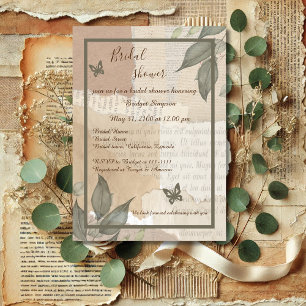 Invitation vintage boho chic verdure monogramme douche nuptia