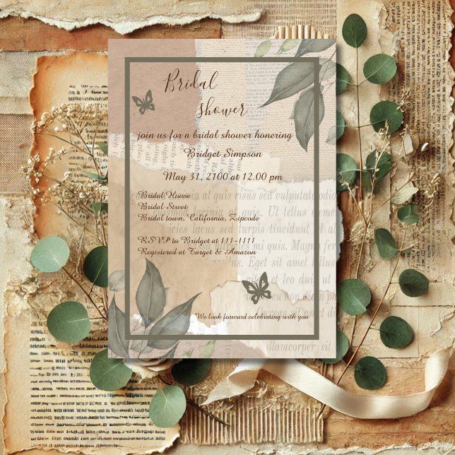 Invitation vintage boho chic verdure monogramme douche nuptia (Créateur téléchargé)