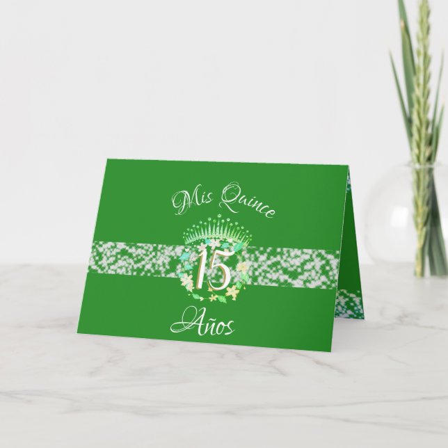 Invitation Vintage Boho Emerald Green Quinceañera espagnol (Devant)