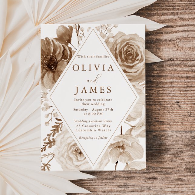 Invitation Vintage Boho Floral Frame Mariage (Créateur téléchargé)