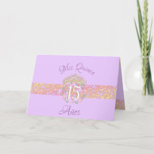 Invitation Vintage Boho Lilac et Gold Quinceañera espagnol