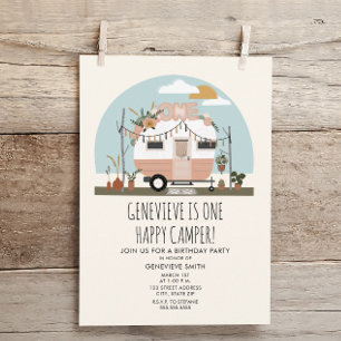 Invitation Vintage Boho One Happy Camper 1er Anniversaire