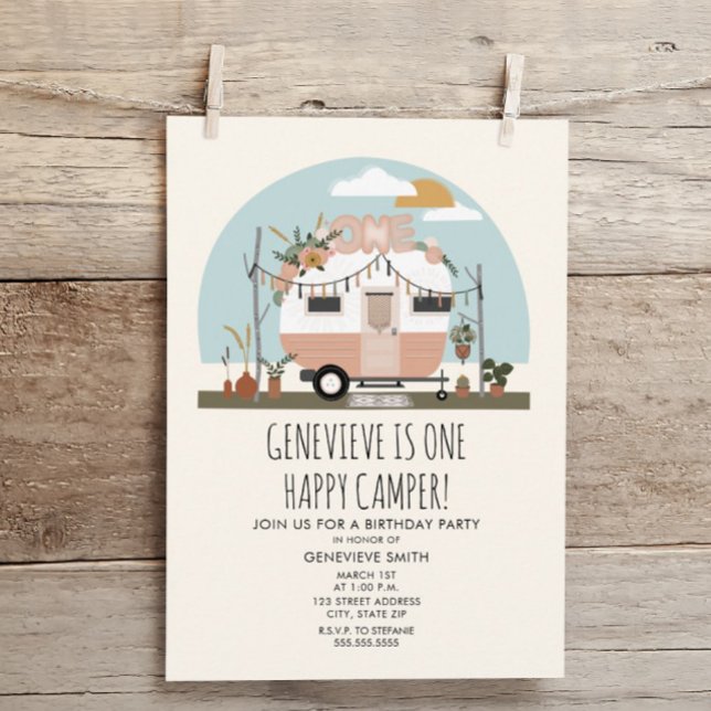 Invitation Vintage Boho One Happy Camper 1er Anniversaire (Créateur téléchargé)