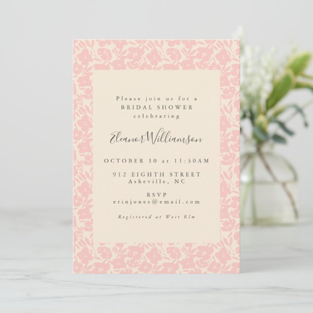 Invitation Vintage Boho rose Floral Elégante Fête des mariées (Debout devant)