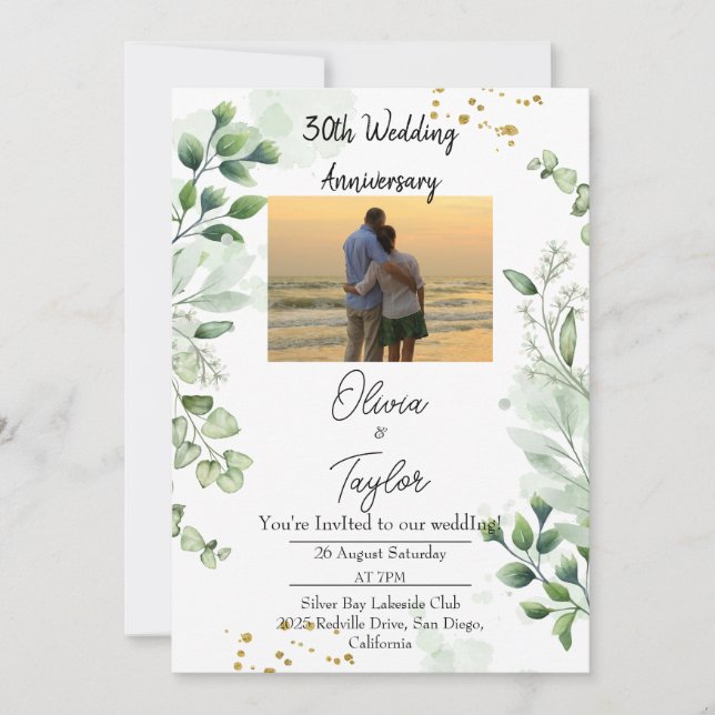 Invitation Vintage Boho Verdure Mariage Anniversaire  (Devant)