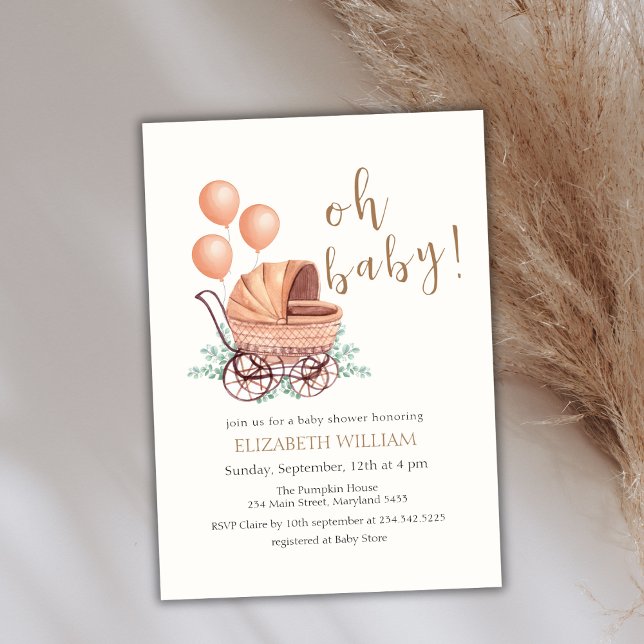 Invitation Vintage Boho vert Poudre Baby shower balloon (Vintage Boho Greenery Stroller Balloon Baby Shower Invitation)