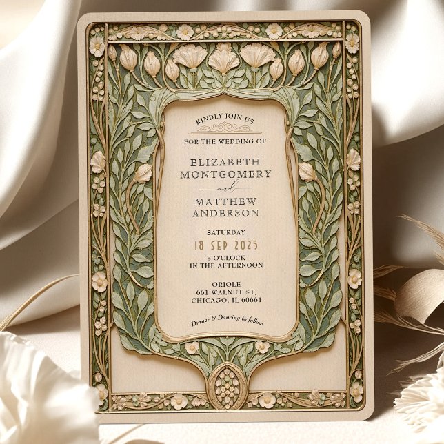 Invitation Vintage Botanique Art Nouveau Mariage (Créateur téléchargé)