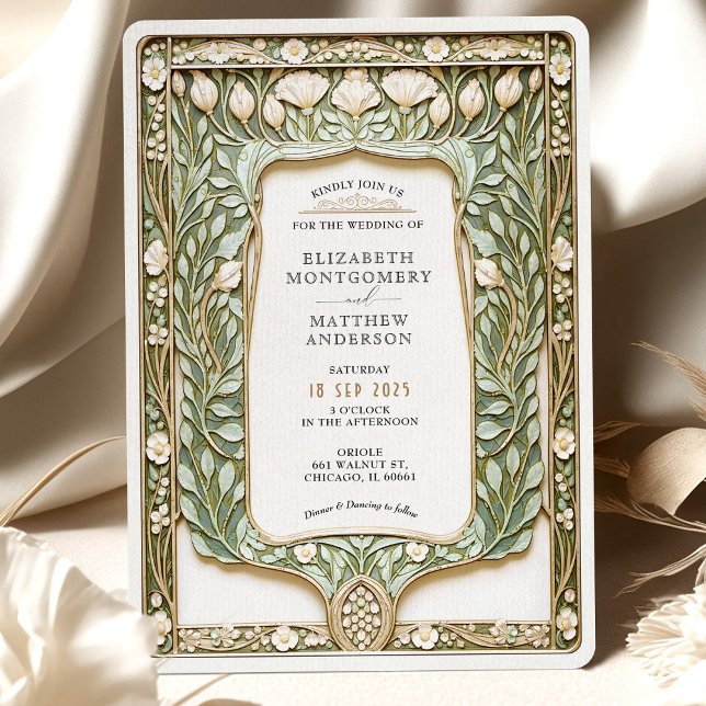 Invitation Vintage Botanique Art Nouveau Mariage (Créateur téléchargé)
