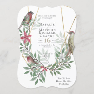 Invitation vintage botanique d'oiseaux rustiques