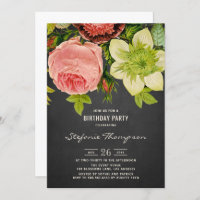 Vintage Botanique Floral Chalkboard Anniversaire